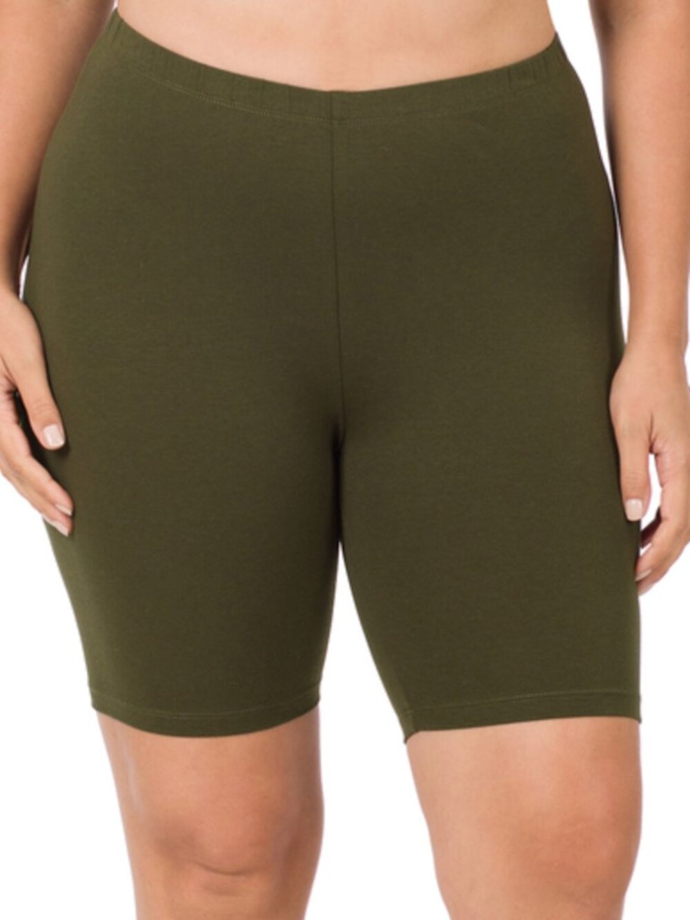 Zenana Plus premium cotton biker shorts Dark Olive 1x
